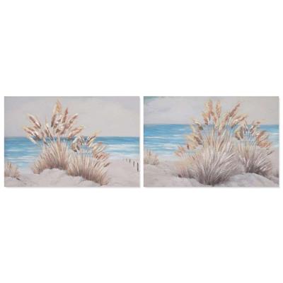 Schilderij Home ESPRIT Blauw Beige Strand Mediterrane 120 x 2,8 x 80 cm (2 Stuks)