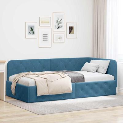 Hoekbedframe met hoofdeinde Blauw 90 x 190 cm Fluweel