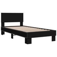 Bedframe bewerkt hout metaal zwart 120x190 cm - thumbnail