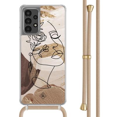 Samsung Galaxy A13 4G hoesje met beige koord - Abstract gezicht bruin