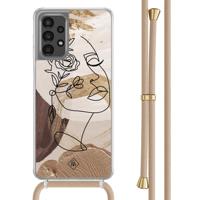 Samsung Galaxy A13 4G hoesje met beige koord - Abstract gezicht bruin - thumbnail