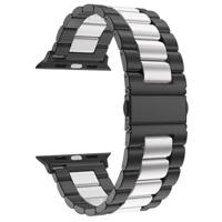 Stalen schakelband - Zwart met zilver - Geschikt voor Apple watch 38mm / 40mm / 41mm / 42mm - thumbnail