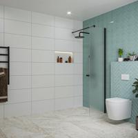 Fortifura Galeria inloopdouche - 50x200cm - mat glas - wandarm - mat zwart SW797922/SW797905 - thumbnail