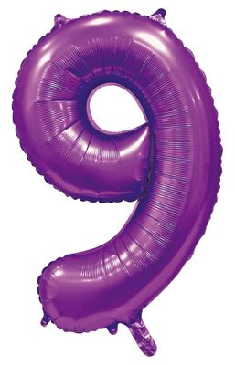Paarse Cijferballon '9' (86cm)