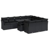 11-delige Loungeset met kussens poly rattan zwart - thumbnail