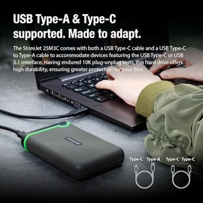 Transcend StoreJet® 25M3C 2 TB Externe harde schijf (2,5 inch) USB-C 3.2 Gen 2 Donkergrijs TS2TSJ25M3C Transcend StoreJet® 25M3C 2 TB Externe harde schijf (2,5 inch) USB-C 3.2 Gen 2 Donkergrijs TS2TSJ25M3C