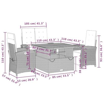 4-delige Tuinset met kussens poly rattan zwart