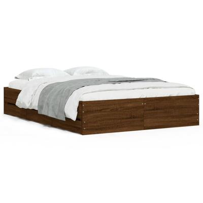 Bedframe met lades bewerkt hout bruin eikenkleur 135x190 cm