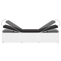 Ligbed met kussen en theetafel poly rattan wit - thumbnail