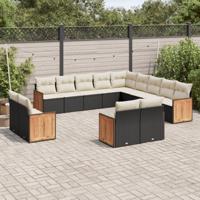 13-delige Loungeset met kussens poly rattan zwart - thumbnail