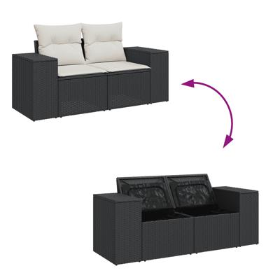 5-delige Loungeset met kussens poly rattan zwart - thumbnail