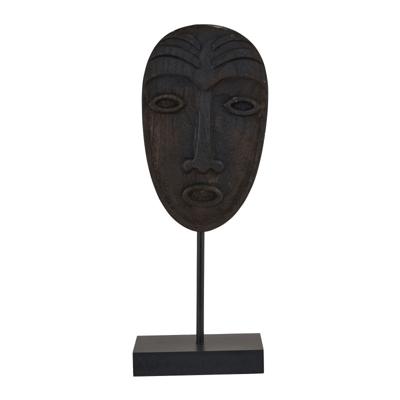 Houten masker staand - zwart - 13,5x8x36 cm