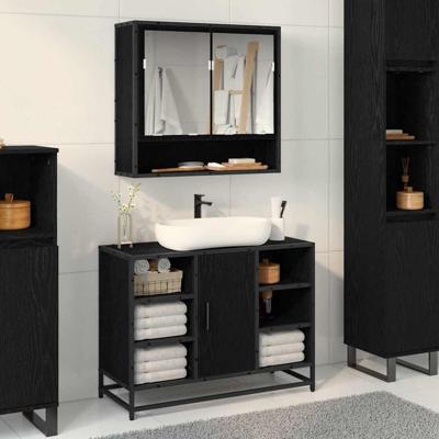Badkamer spiegelkast Zwart eiken 65 x 20 x 60 cm Bewerkt hout