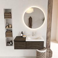 MONDIAZ BUKLA 100cm badmeubel met module 40 kleur Dark Brown met 2 lades. Wastafel CLOUD rechts 1 kraangat kleur Talc. - thumbnail
