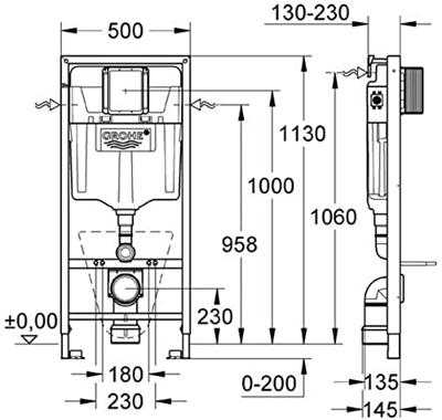 GROHE Rapid SL WC element inbouwreservoir met wandbevestiging 113cm hoog met geluidisolatieset 38539001 - thumbnail