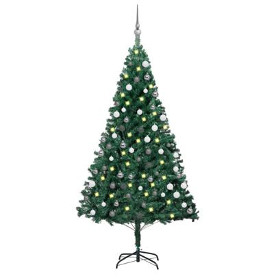 VidaXL Kunstkerstboom met verlichting en kerstballen 180 cm pvc groen