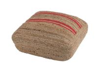 J-Line Poef 'Desiderius' kleur Naturel / Rood, 60 x 60cm - thumbnail