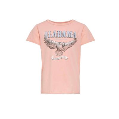 KIDS ONLY T-shirt Lucy van biologisch katoen zalmroze/lichtblauw/zwart