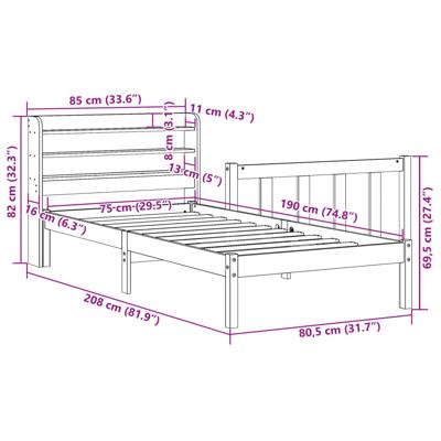 Bedframe met hoofdbord massief grenenhout wasbruin 75x190 cm
