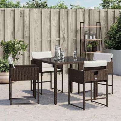 Tuinstoelen 4 st met kussens poly rattan bruin - thumbnail