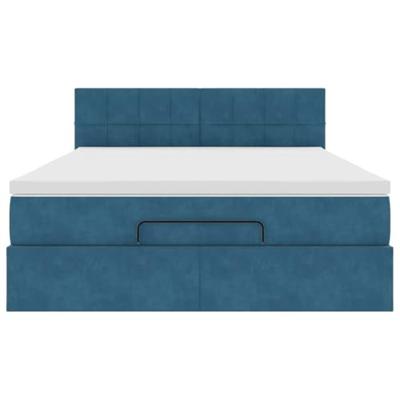 Ottoman bed met matras 140x190cm fluweel donkerblauw