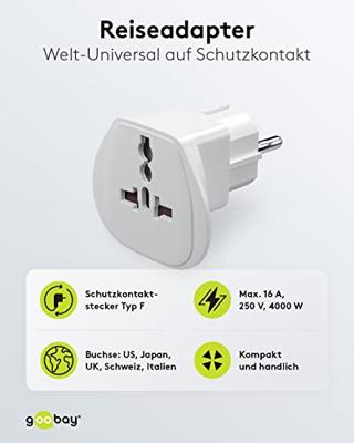 Goobay Reisadapter USA,UK,CH,IT naar EUR Wit