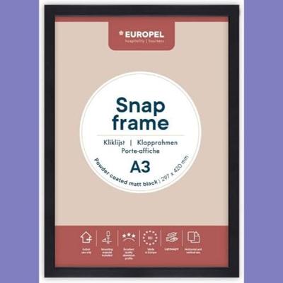Europel clicklijst, lijst 25mm A3, mat zwart posterframe