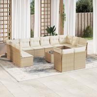 12-delige Loungeset met kussens poly rattan beige - thumbnail