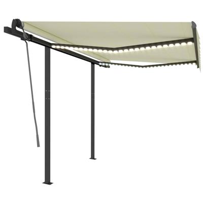 Luifel handmatig uittrekbaar met LED 3x2,5 m crèmekleurig