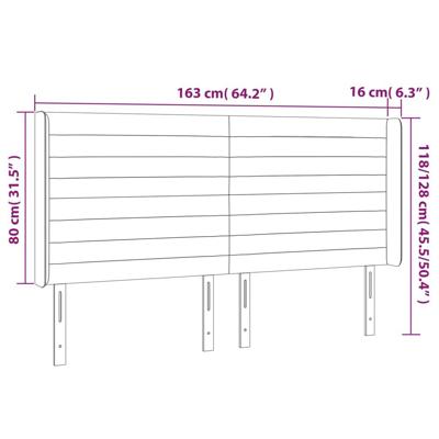 Hoofdbord met randen 163x16x118/128 cm fluweel lichtgrijs - thumbnail