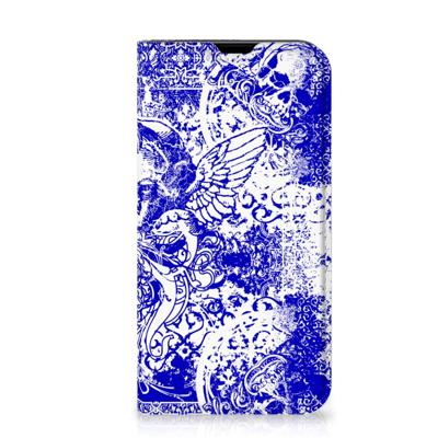 Mobiel BookCase iPhone 13 Mini Angel Skull Blauw Mobiel BookCase iPhone 13 Mini Angel Skull Blauw
