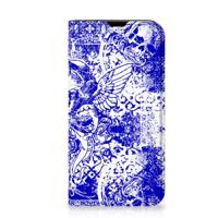 Mobiel BookCase iPhone 13 Mini Angel Skull Blauw - thumbnail