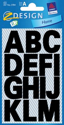 Avery etiketten letters A-Z groot, 2 blad, zwart, waterbestendige folie