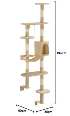 Kattenkrabpaal met sisal krabpalen wandmontage 194 cm beige