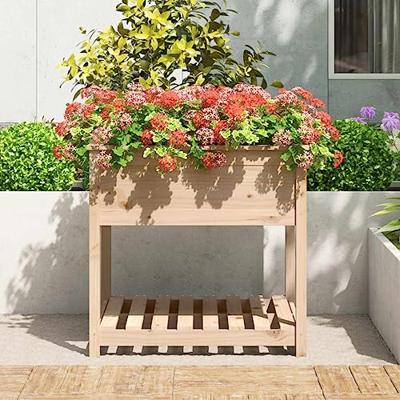 Plantenbak met schap 82,5x82,5x81 cm massief grenenhout