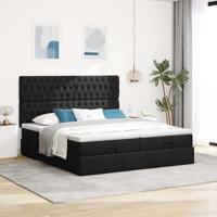 Ottoman bed met matrassen en LED's 200x200cm stof zwart - thumbnail