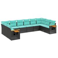 10-delige Loungeset met kussens poly rattan zwart - thumbnail