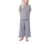 Pyjama kind met korte mouwen en wijde pijpen, gestreept PETIT BATEAU marineblauw - thumbnail