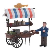 Dickensville kerstfiguur Viskraam 9 x 3,5 cm - thumbnail