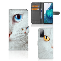 Samsung Galaxy S20 FE Telefoonhoesje met Pasjes Witte Kat - thumbnail