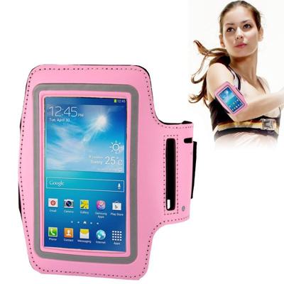 Universeel PU leren sport armband Hoesje met opening koptelefoon aansluiting voor o.a. iPhone 8 / 7 / 6, Samsung Galaxy S5 / S4 / S3 (roze)