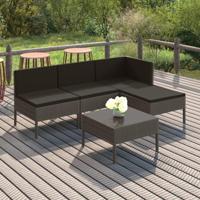 5-delige Loungeset met kussens poly rattan grijs - thumbnail