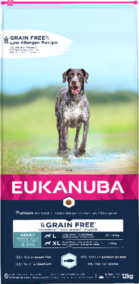 EUKANUBA Graanvrij* premium hondenvoer met zeevis voor grote rassen - droogvoer voor volwassen honden, 12 kg