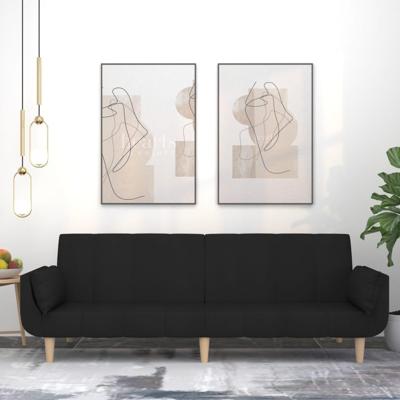 Slaapbank 2-zits met 2 kussens stof zwart Slaapbank 2-zits met 2 kussens stof zwart