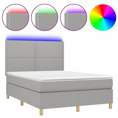Boxspring met matras en LED stof lichtgrijs 140x200 cm