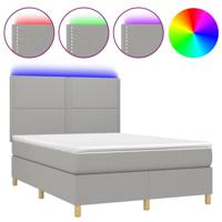 Boxspring met matras en LED stof lichtgrijs 140x200 cm - thumbnail