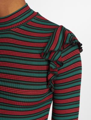 Urban Classics / Longsleeve Rib Striped Volant in groen