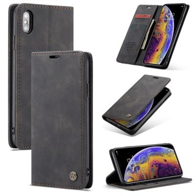 CaseMe-013 multifunctionele Retro Frosted horizontale Flip lederen hoes for iPhone XS Max, met kaartsleuf & houder & Wallet(Black)