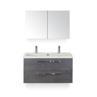 Seville Badmeubelset 100 cm - Beton Antraciet - Wastafel Djazz 2 kraangaten - met Spiegelkast