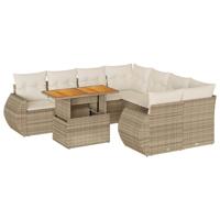 9-delige Loungeset met kussens poly rattan beige - thumbnail